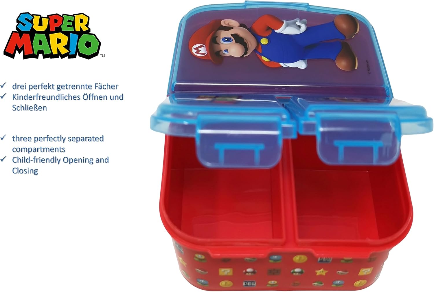 Boîte à goûter Super Mario pour enfant avec 3 compartiments – Image 4