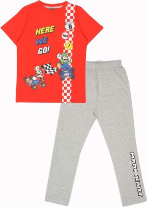 Pyjama long Here We Go Super Mario rouge et gris chiné