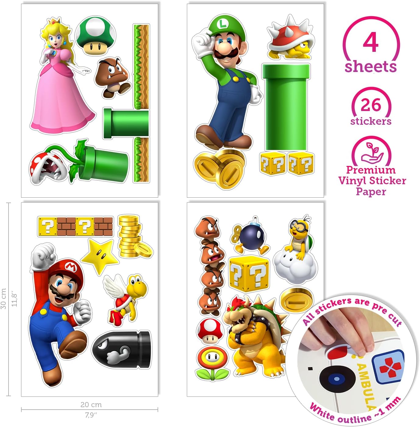 Sticker mural Mario en 4 feuilles A4 pour chambre d'enfant – Image 5