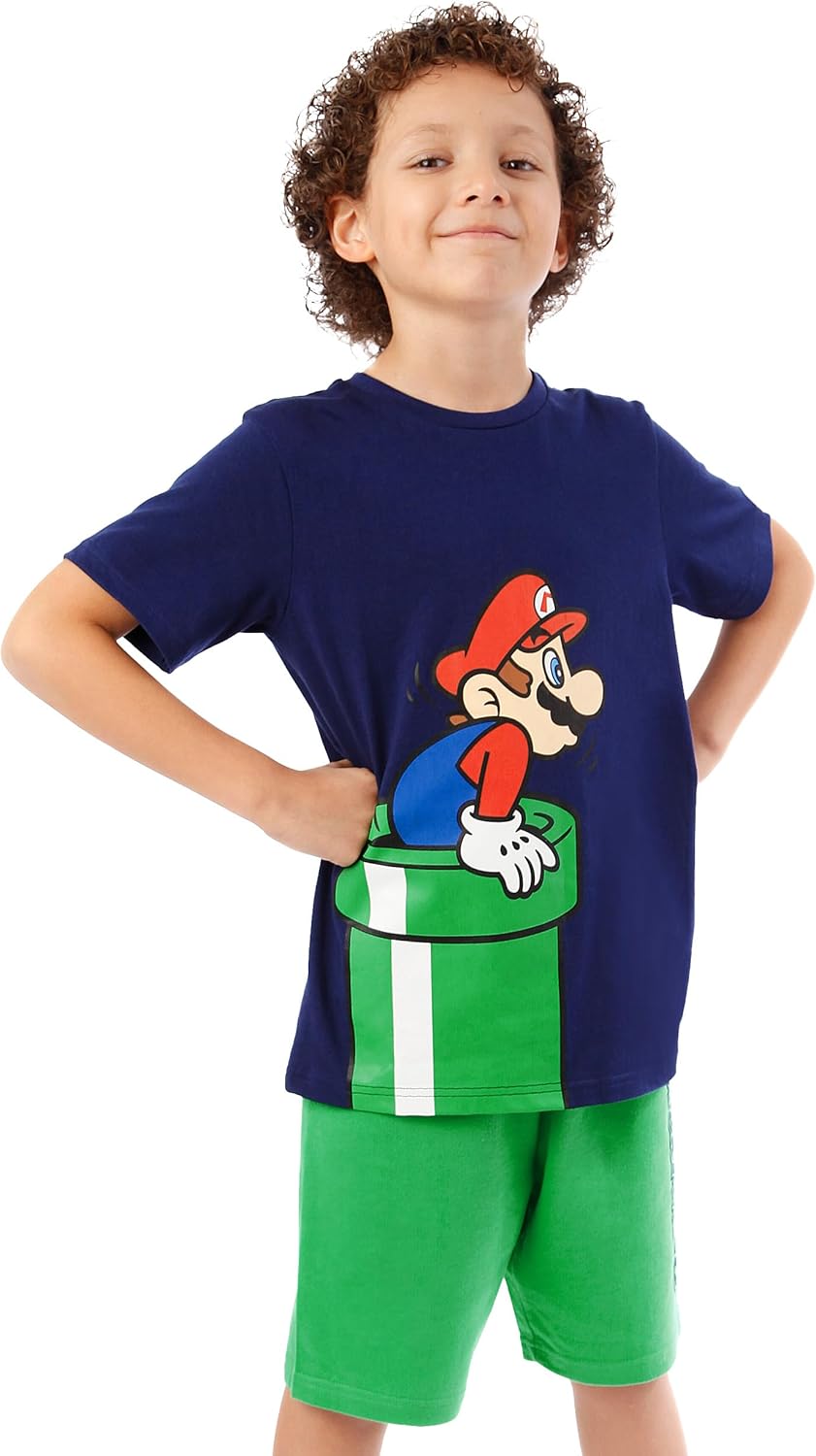 Ensemble garçon Super Mario, haut marine et short vert Mario – Image 2
