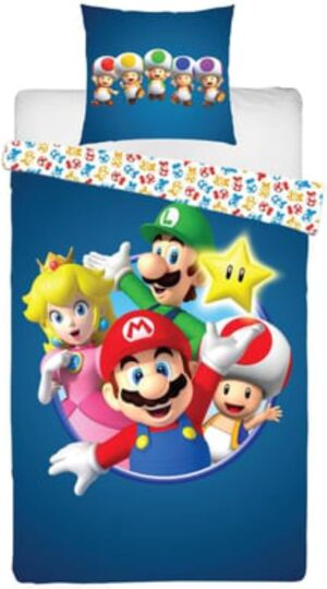 Parure enfant Super Mario réversible avec Mario, Luigi et Peach