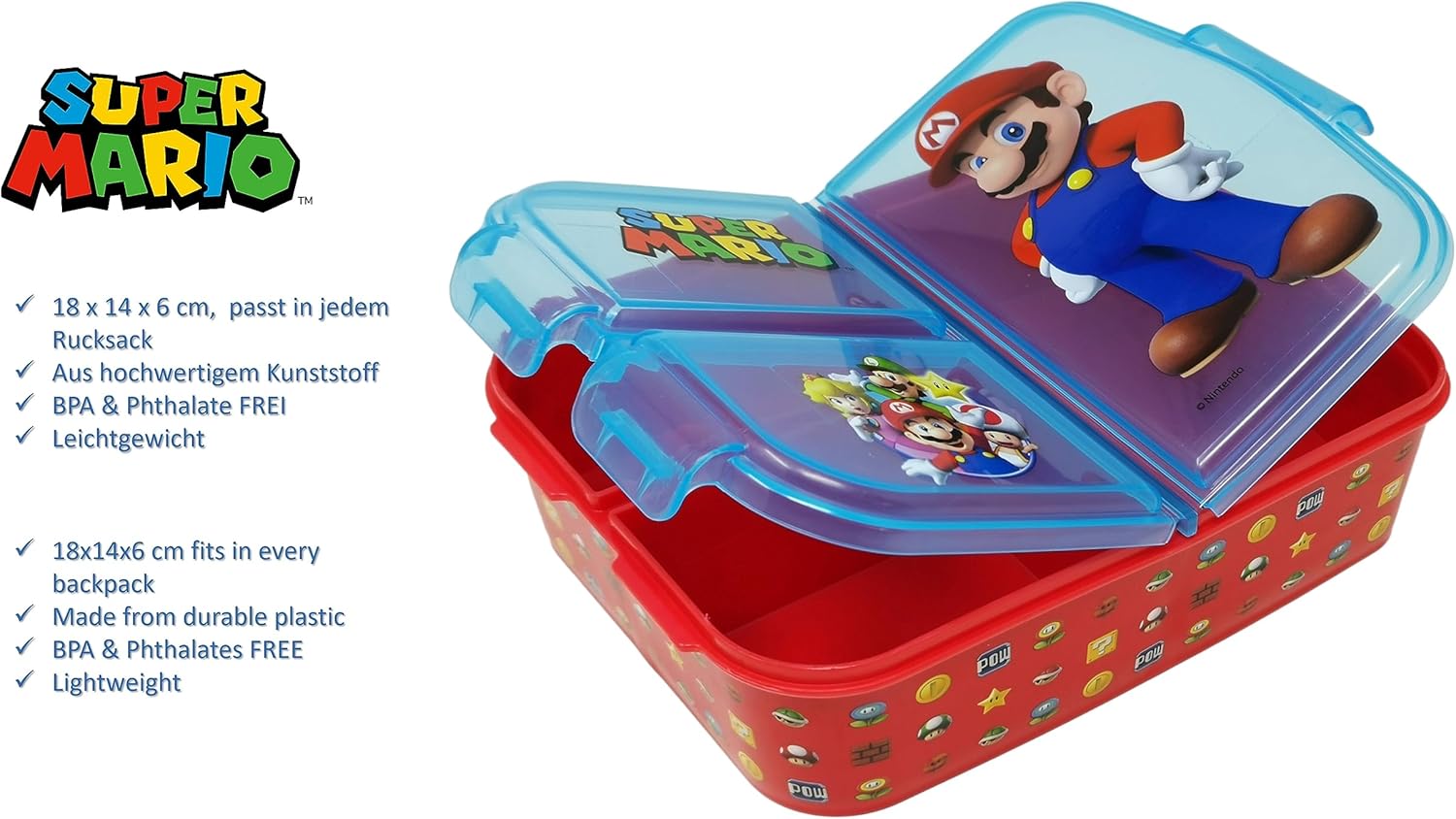 Boîte à goûter Super Mario pour enfant avec 3 compartiments – Image 3