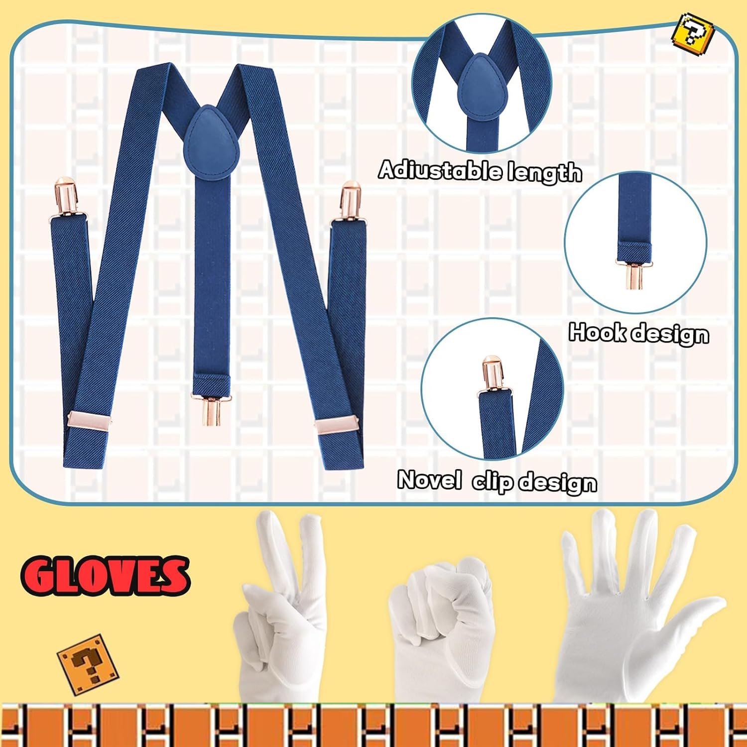 Set Super Bros Mario Luigi 28 pièces avec chapeaux, gants et bretelles – Image 3