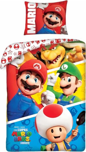 Parure réversible Super Mario avec housse de couette 140x200 cm et taie 65x65 cm