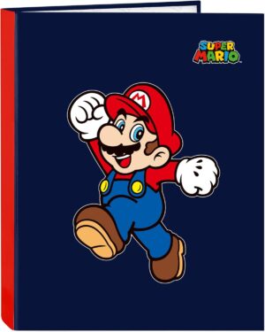 Classeur Super Mario World bleu marine à 4 anneaux 26,5 x 33 cm