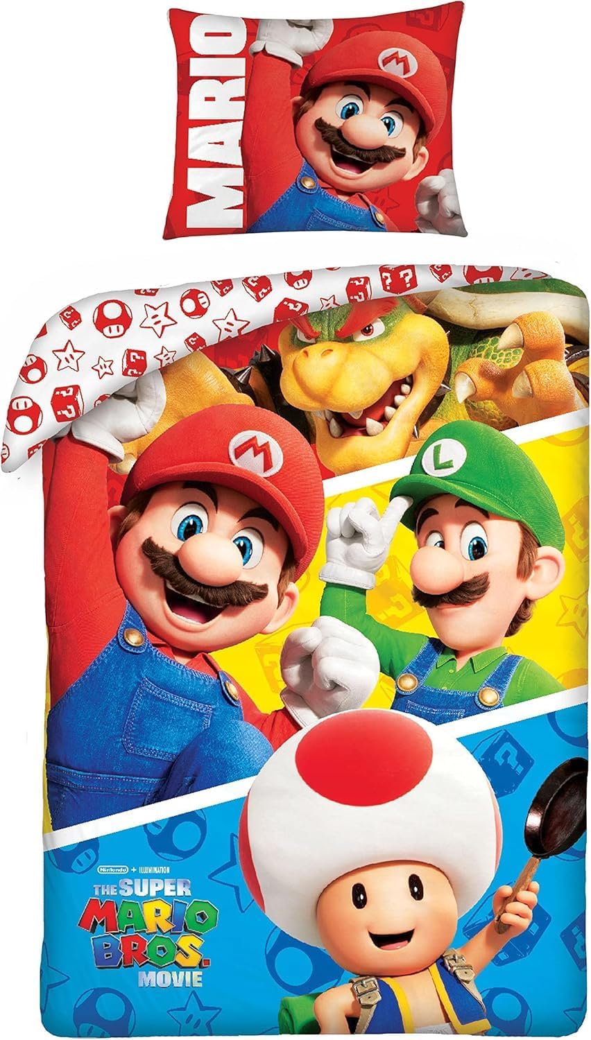 Parure réversible Super Mario avec housse de couette 140x200 cm et taie 65x65 cm – Image 2