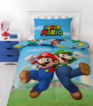 Parure de lit enfant Super Mario et Luigi, housse de couette 140x200 cm et taie 63x63 cm