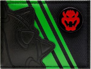 Portefeuille bi-fold Bowser King Koopa noir avec badge en métal coquille