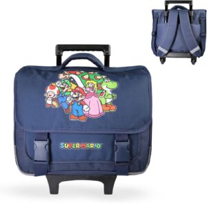 Cartable primaire Super Mario bleu marine avec grand rangement 38
