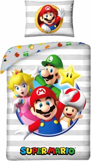 Parure réversible Super Mario avec housse de couette 140x200 cm et taie 65x65 cm