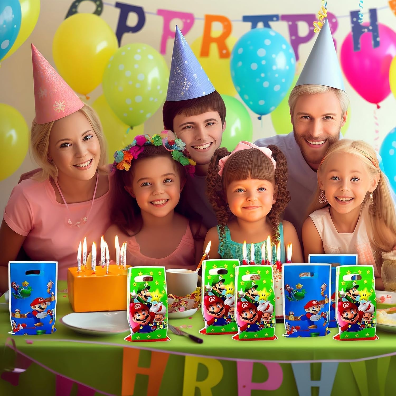 Set cadeaux de fête Mario 98 pièces avec 12 porte-clés, 50 stickers, 20 sacs cadeaux et 16 bracelets – Image 4