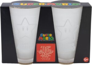 Super Mario lot de 2 verres en verre 490 ml effet métallisé