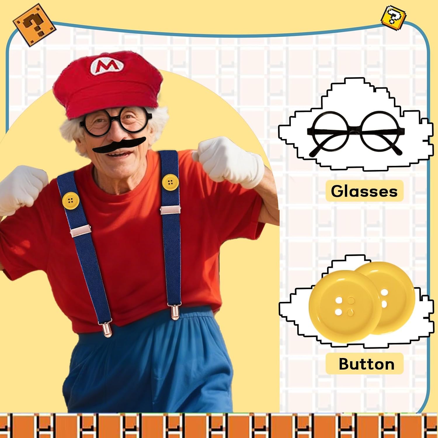Set Super Bros Mario Luigi 28 pièces avec chapeaux, gants et bretelles – Image 4