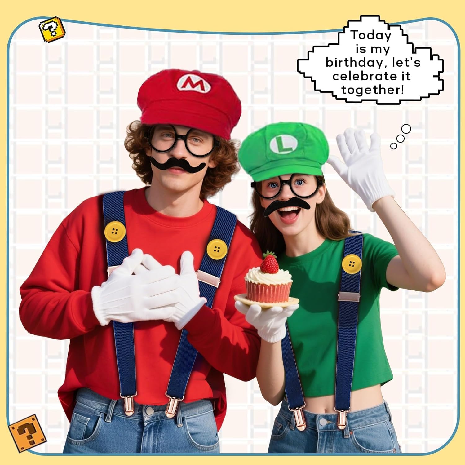 Set Super Bros Mario Luigi 28 pièces avec chapeaux, gants et bretelles – Image 8