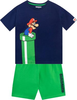 Ensemble garçon Super Mario avec short vert et haut marine