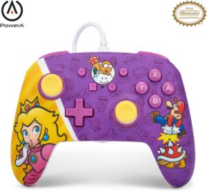 Manette filaire Mario: Princess Peach Battle avec prise audio 3,5 mm pour Nintendo Switch, Switch OLED et Switch Lite
