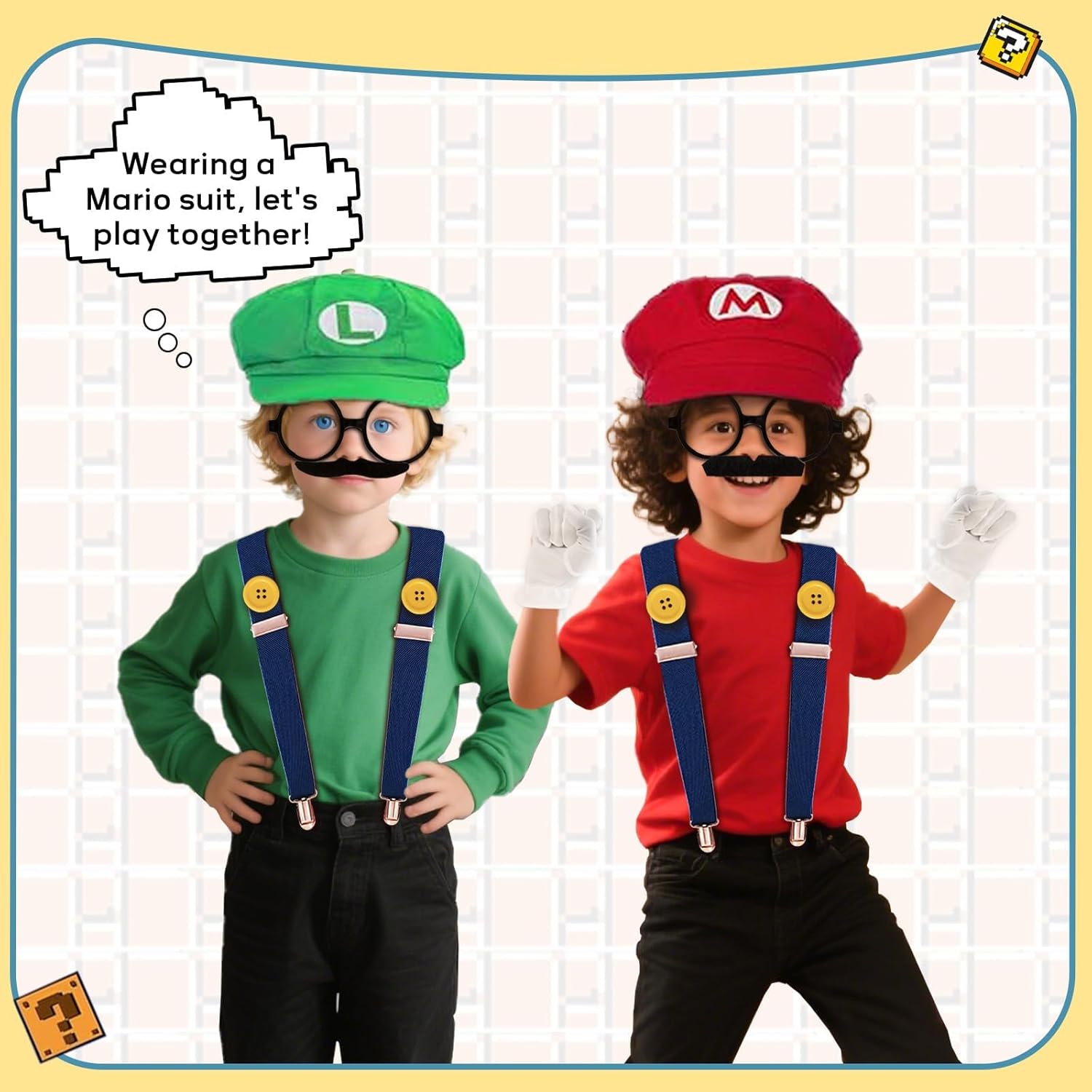 Set Super Bros Mario Luigi 28 pièces avec chapeaux, gants et bretelles – Image 5
