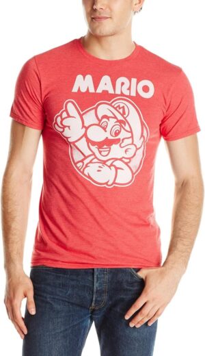 T-shirt Nintendo Mario rouge chiné en 100 % coton pour homme