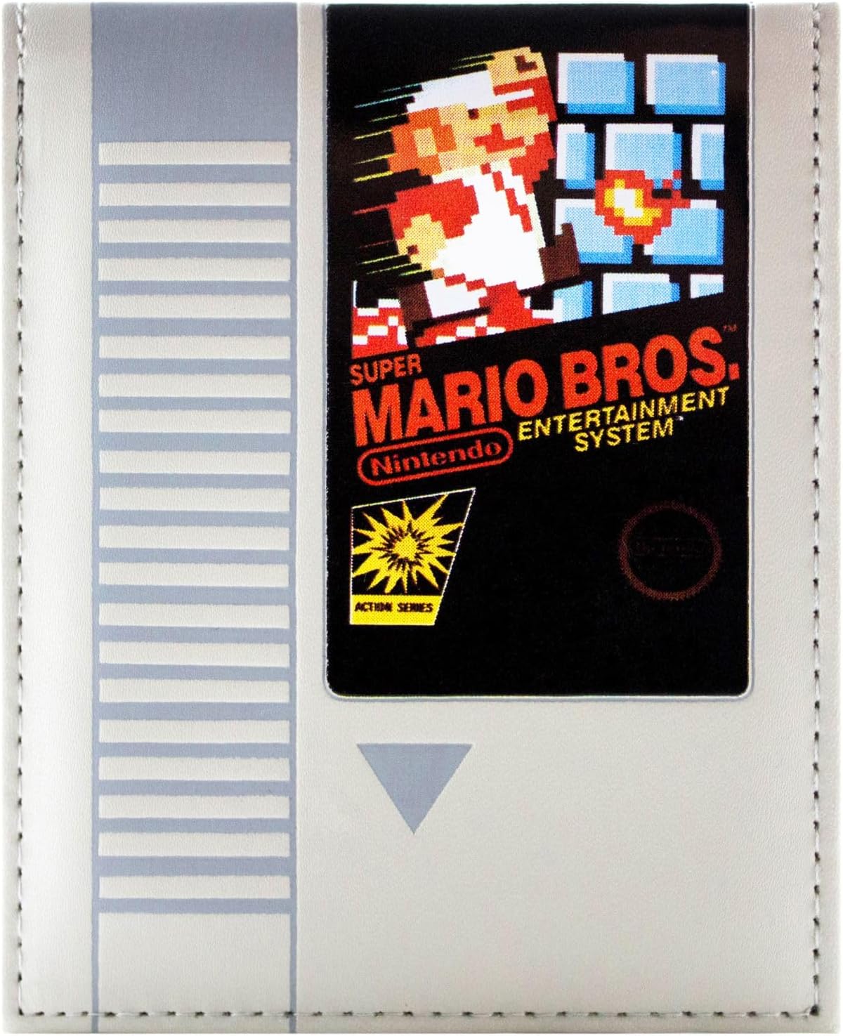 Portefeuille Mario gris style cartouche NES avec porte-cartes