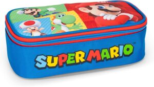 Trousse d’école ovale Super Mario bleu 22 x 7,5 x 11 cm