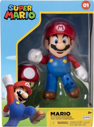 Figurine Nintendo Super Mario Mario avec champignon rouge 4"