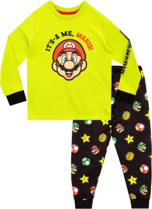Pyjama Mario et Luigi à manches longues pour enfant, 3 à 13 ans