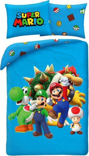 Parure de lit bleue Super Mario réversible avec Mario 140x200