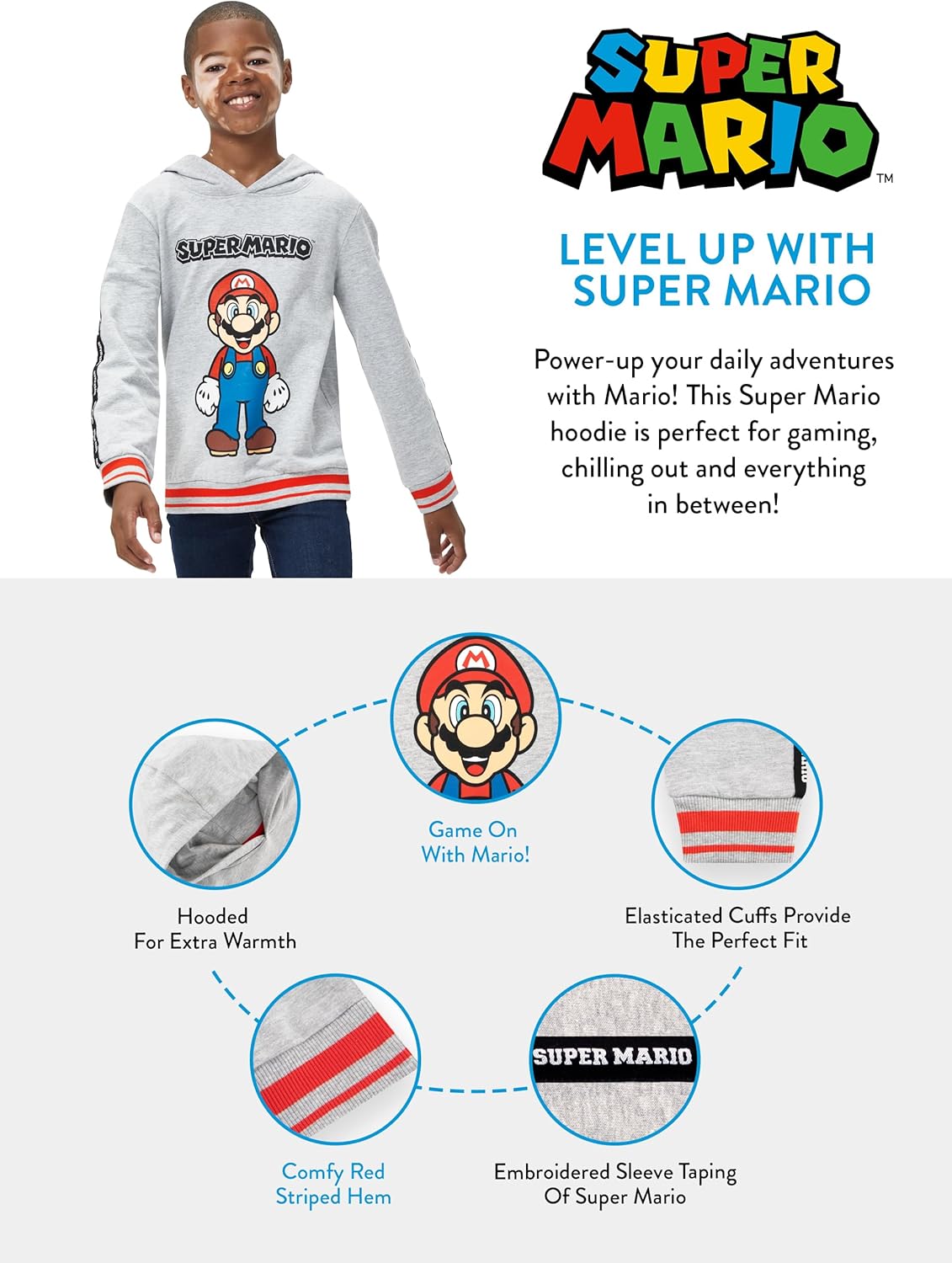 Sweat à capuche garçon Super Mario avec logo, 3 à 12 ans – Image 7