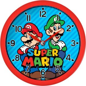 Horloge murale Super Mario rouge avec cadran Mario et Luigi