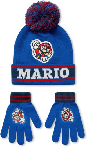 Ensemble bonnet à pompon et gants Super Mario Nintendo enfant