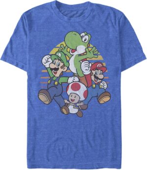 T-shirt Nintendo Mario and Friends rétro cercle bleu roi chiné