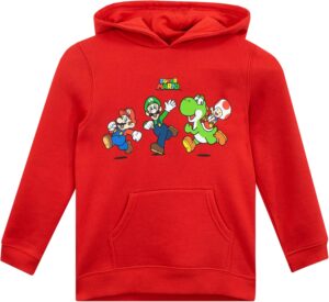 Sweat à capuche Super Mario rouge avec Mario, Luigi, Toad et Yoshi