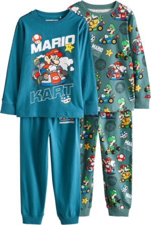 Lot de 2 pyjamas jogging Mario Kart vert et bleu pour garçon, 5 ans