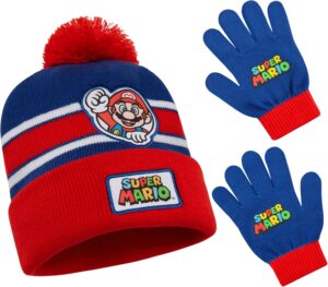 Bonnet et gants Super Mario, ensemble d'hiver garçon 2 pièces