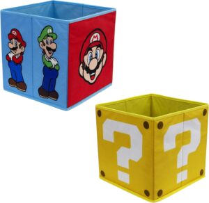 Lot de 2 boîtes de rangement pliables Nintendo Super Mario, Mario et Luigi, 30 x 30 cm