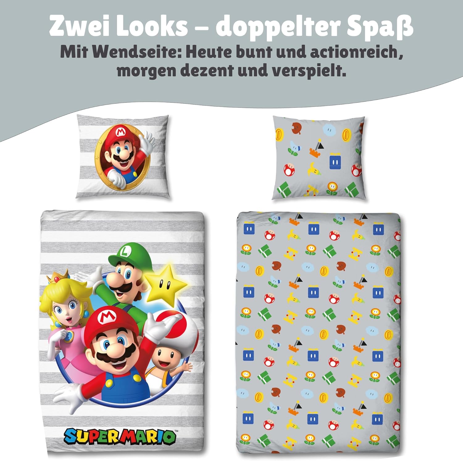 Parure de lit Super Mario Classic Luigi Yoshi réversible en 100 % coton – Image 5