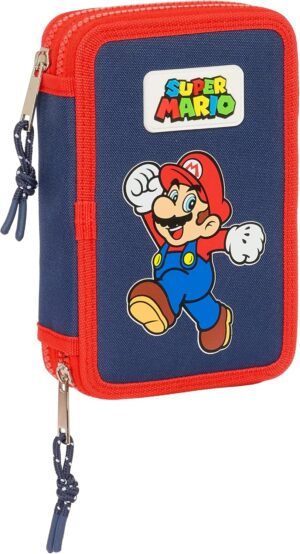 Trousse scolaire enfant Super Mario World bleu marine avec 28 outils
