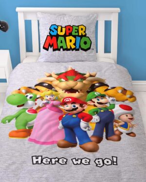 Parure Nintendo Super Mario en flanelle 100 % coton, housse de couette 135 x 200 cm et taie 80 x 80 cm