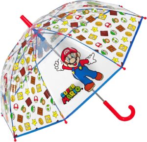 Parapluie cloche transparent Super Mario enfant, ouverture manuelle 69 cm