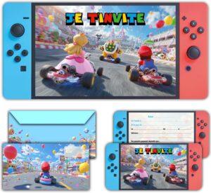 Cartes d'invitation Mario Switch Kart x 12 avec enveloppes assorties