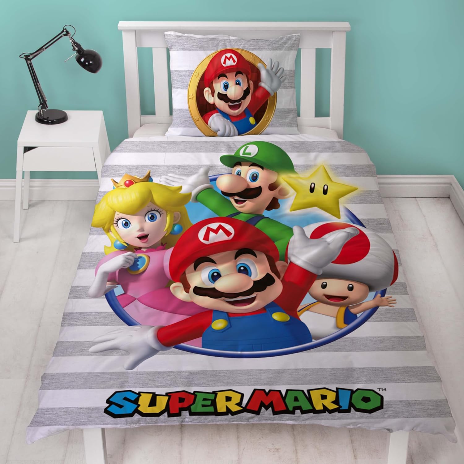 Parure de lit Super Mario Classic Luigi Yoshi réversible en 100 % coton
