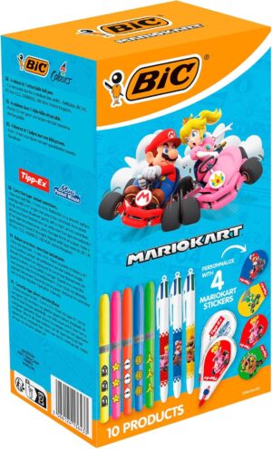 Kit de papeterie Mario Kart BIC avec stylos 4 Couleurs, surligneurs et souris correctrices