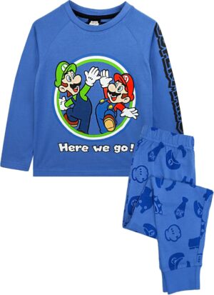 Pyjama Luigi Super Mario pour garçon, haut bleu à manches longues