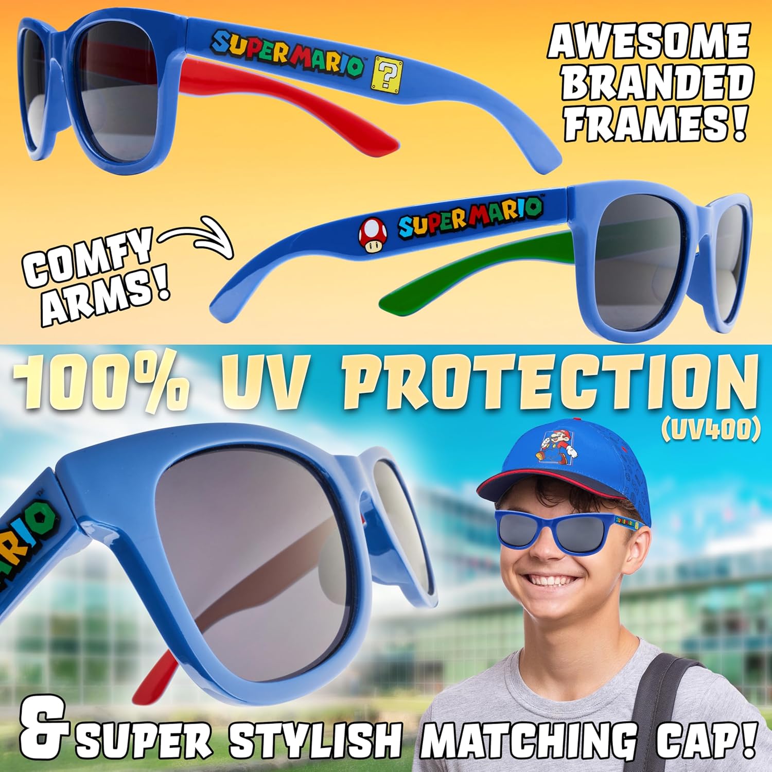 Ensemble Mario bleu avec casquette réglable et lunettes de soleil – Image 3