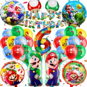 Kit anniversaire Mario 6 ans avec 32 décorations et ballons