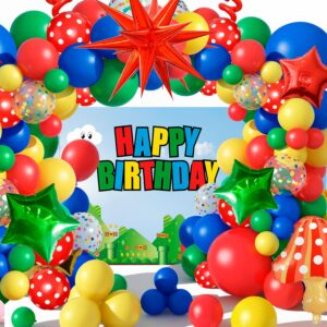 Kit déco anniversaire Mario 124 pièces avec bannière et étoiles