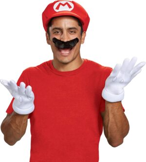 Accessoires Nintendo Super Mario pour adulte avec chapeau rouge, moustache et 2 gants