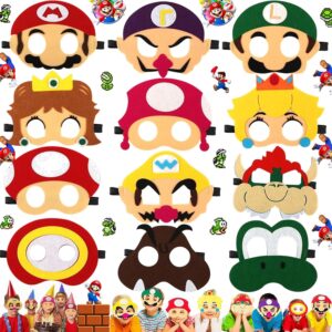 Lot de 12 masques Mario en feutre avec corde élastique
