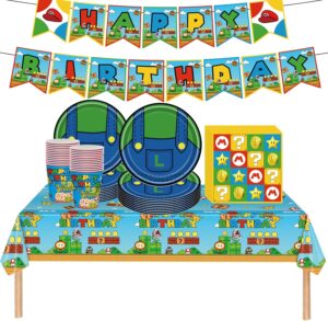Nappe Mario et vaisselle de fête 62 pièces pour 20 invités