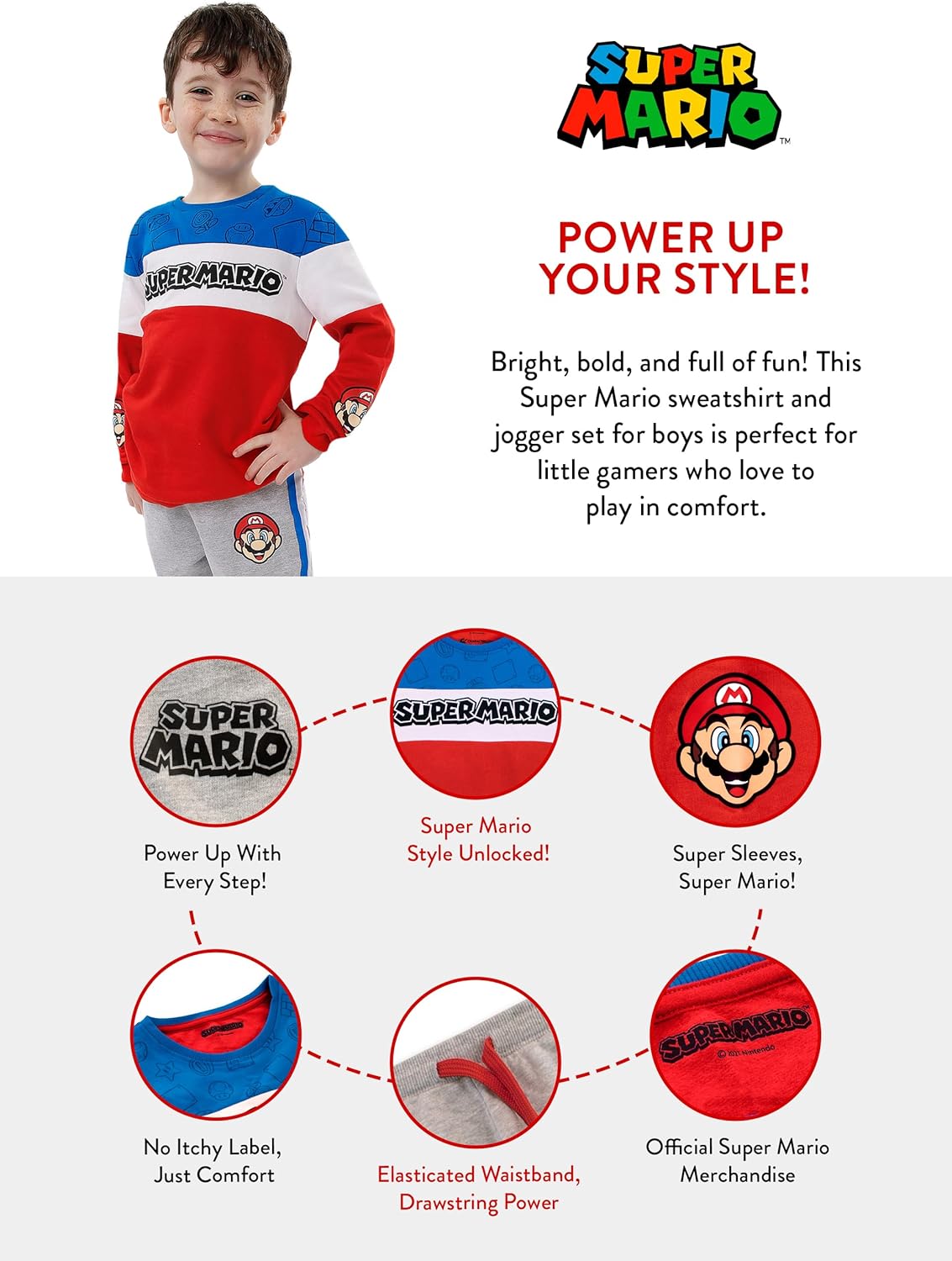 Ensemble enfant Super Mario avec Mario, sweat-shirt et jogging – Image 6